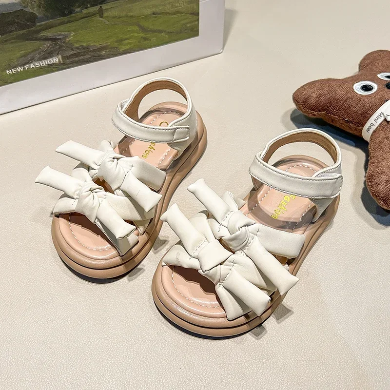 

2025 summer children's shoes girls' non slip sole children's beach cute bow princess party dress shoes simple and elegant shoes