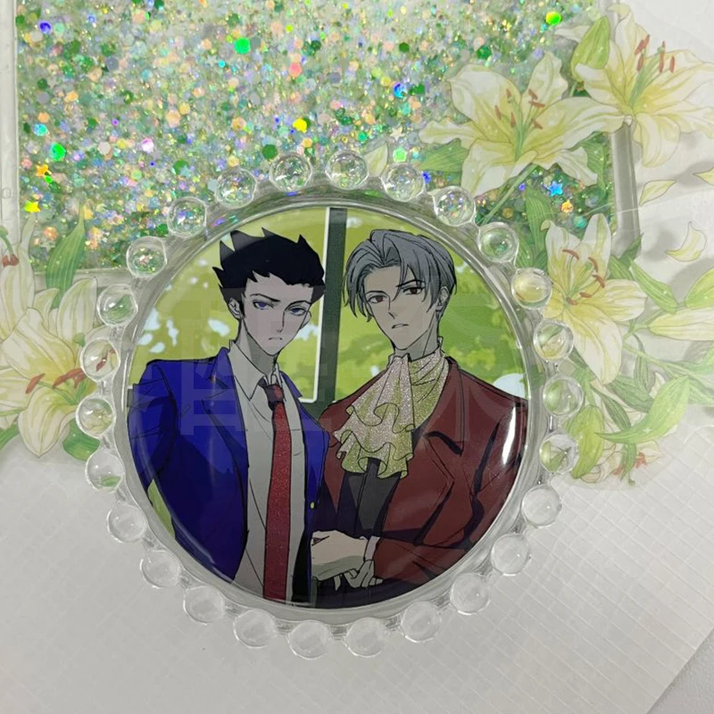 أنيمي مايلز Edgeworth Ace المحامي فينيكس رايت تأثيري سلسلة مفاتيح مصنوعة من الأكريليك حامل الشكل بطاقة بريدية بروش الكرتون شارة قلادة