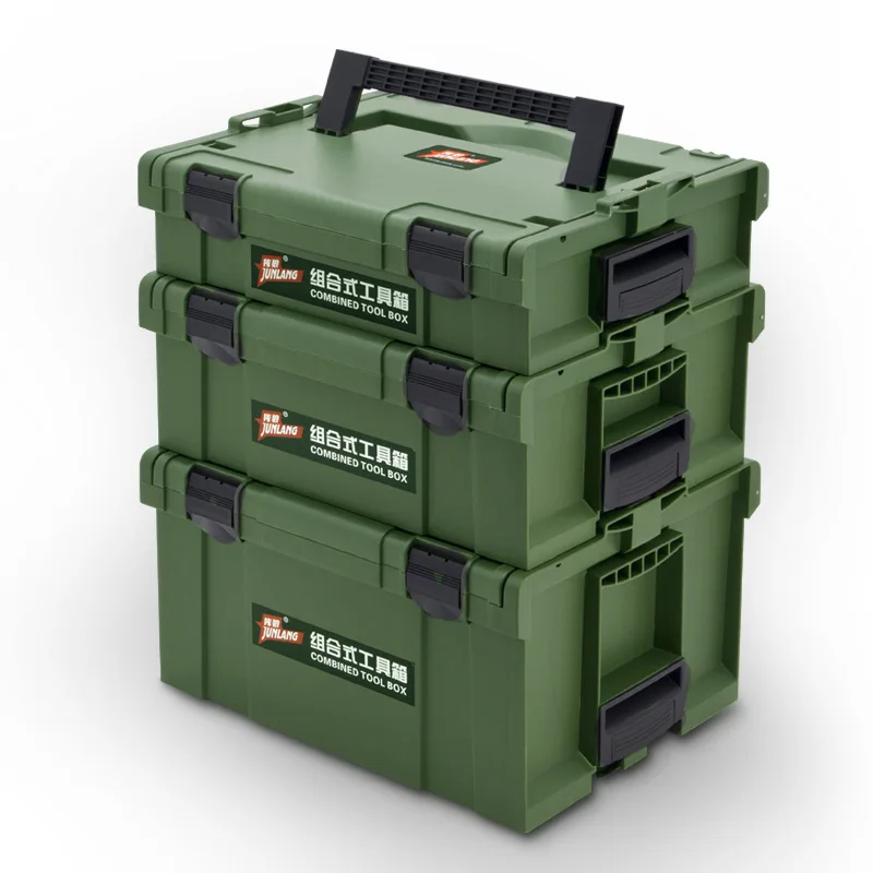 Heavy-Duty Plastic Tool Box, Stackable Handheld Storage for Electricians, Carpenters, and Power Tools, Industrial Grade