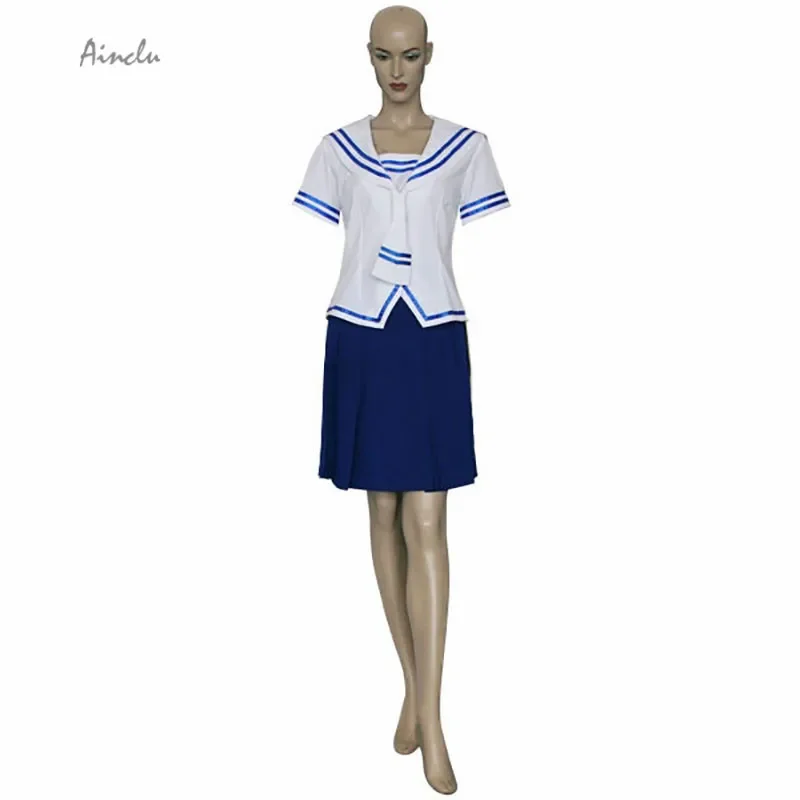 Ainclu Free Shipping New Fruits Basket Tohru Honda White Top Blue Skirt Manga Cosplay Brand Costumes