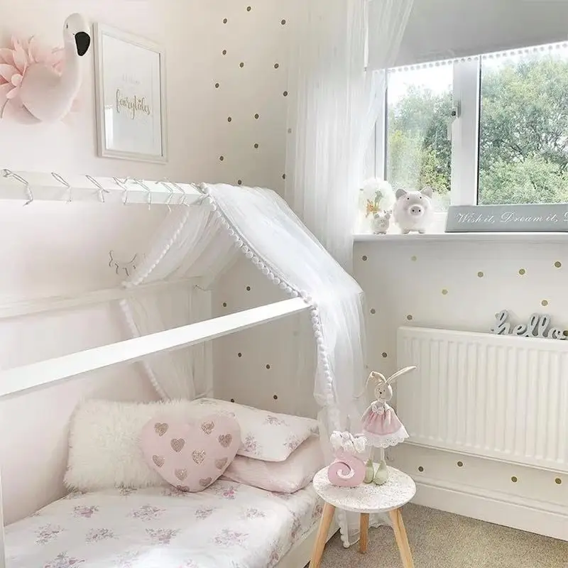 سرير أطفال من الخشب الصلب، سرير الأميرة للفتيات مع أرضية درابزين، توسيع الربط للأطفال الرضع #6