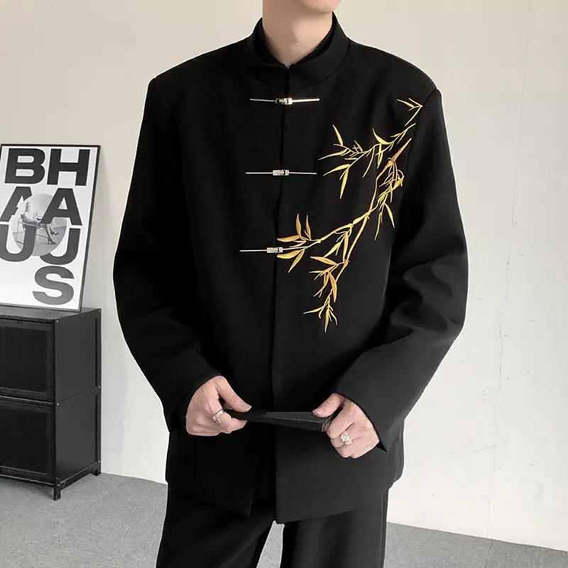 

New Chinese Sle Men's Suit Wedding Engagement Embroidered Red Western Clothes Upper Body Large Size Zhongan Coat