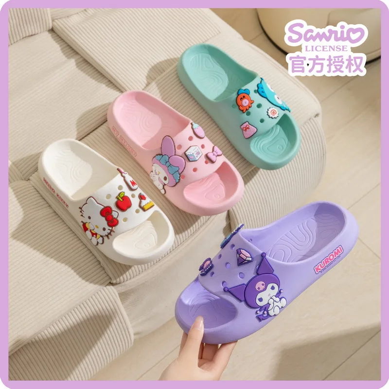 Kawaii Slippers Anime Kuromi My Melody Hangyodon KT Cartoon Girls Soft Non-slip Soft Bottom Indoor Bathroom Beach Sandals Shoes