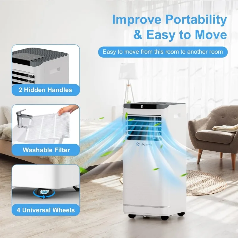 AC portabel 10,000 BTU untuk kamar sampai dengan 450 Sq.Ft, Unit AC portabel 4-in-1, pemanas, Dehumidifier & kipas dengan Remote