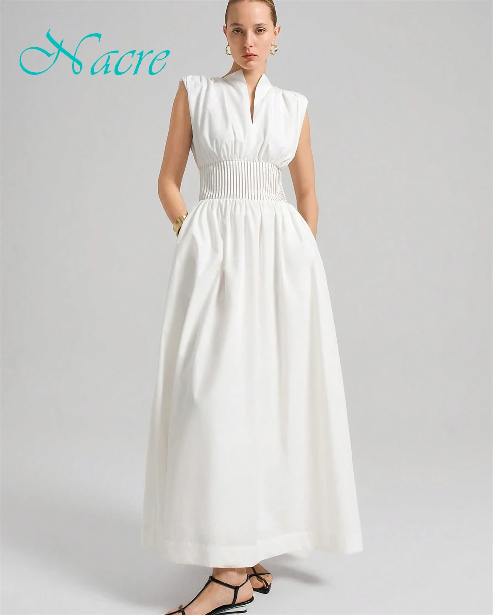 Moda personalizada camisa vestido de noite delicado sem mangas vestidos de baile temperamento com decote em v vestidos de ocasião especial