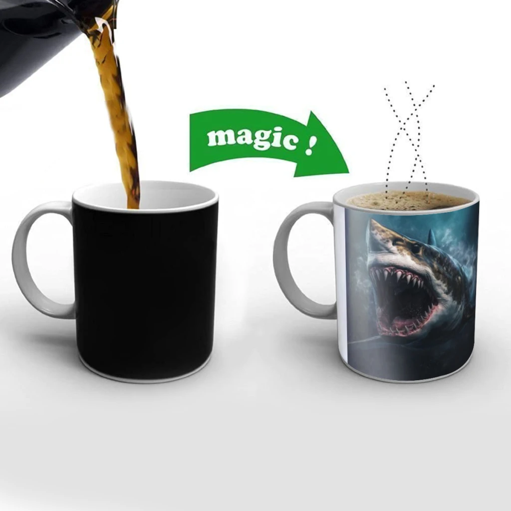 Deep Sea Shark Coffee Mugs And Mug Creative Color Change Tea Cup Ceramic Milk Cups Novelty Gifts