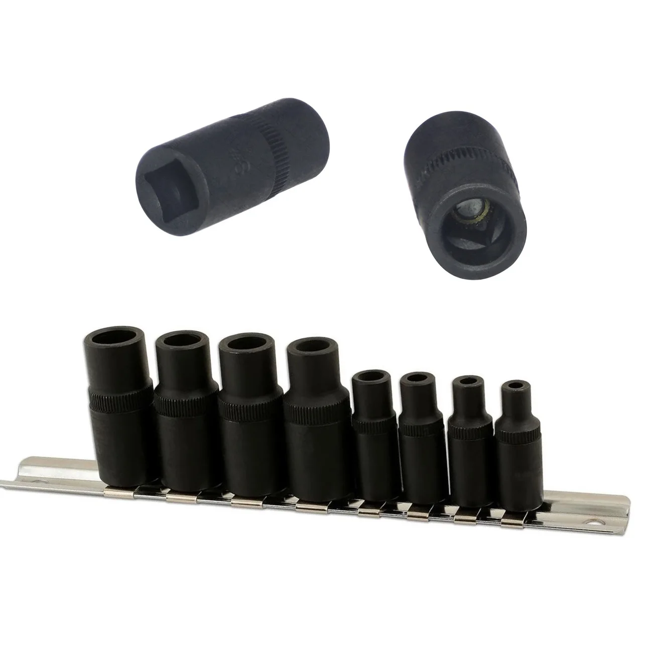 8pcs Tap Socket Set for Driving Thread Cutting Taps 1 5 to 12mm with 1/4 and 3/8 Inch Drive Sockets Chrome Vanadium Material