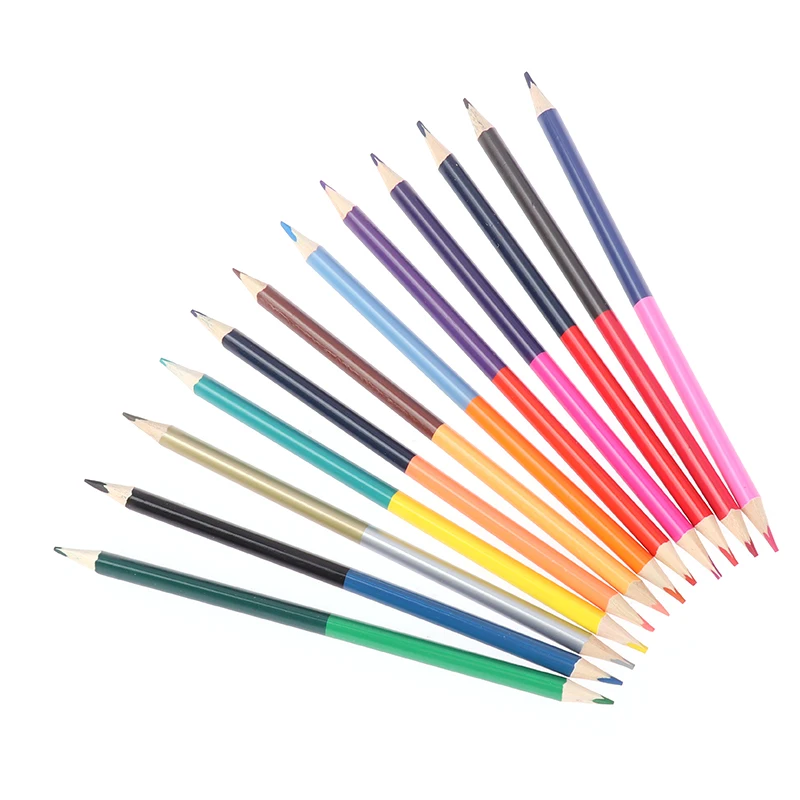 12Pcs Double-headed Color Lead Pencil 24Colors Wood Colored Pencils For Drawing Stationery Office Accessories School Supplies