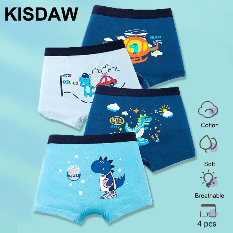 4 Pcs/Lot Children Underwear Cotton Boy Boxer Pants Dinosaur Print Boys Panties Breathable Kids Boxers Briefs Cartoon Underpants