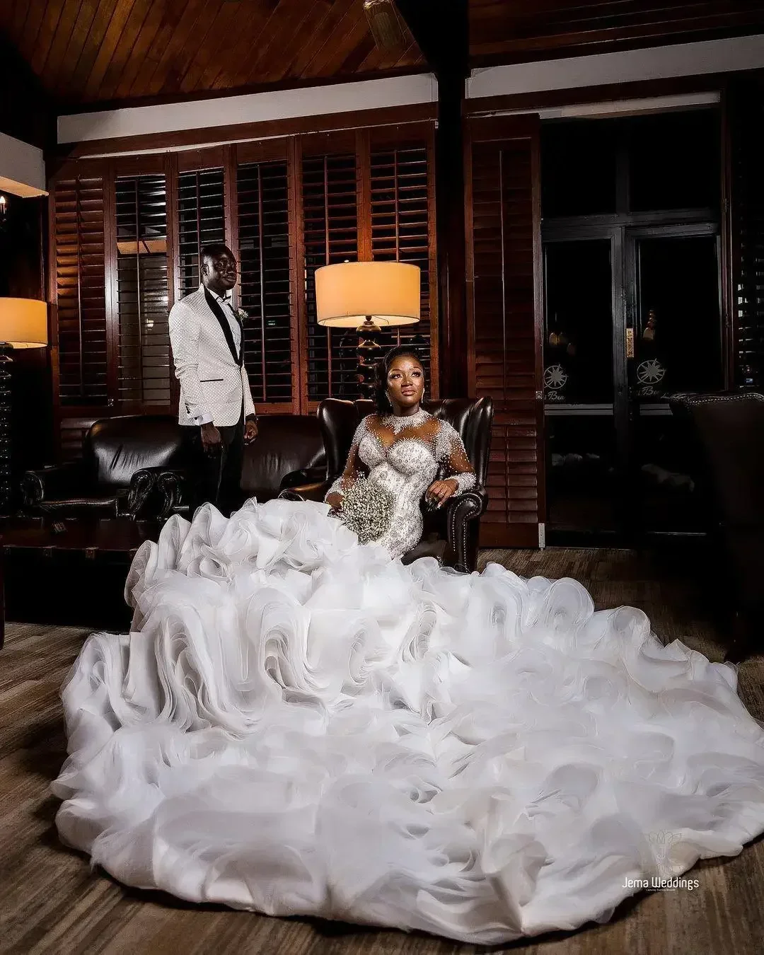 Customized Plus Size Mermaid 2025 Wedding Dresses Arabic Bridal Gowns Tiered Ruffles Illusion Long Sleeve Pearls Beaded Crystal