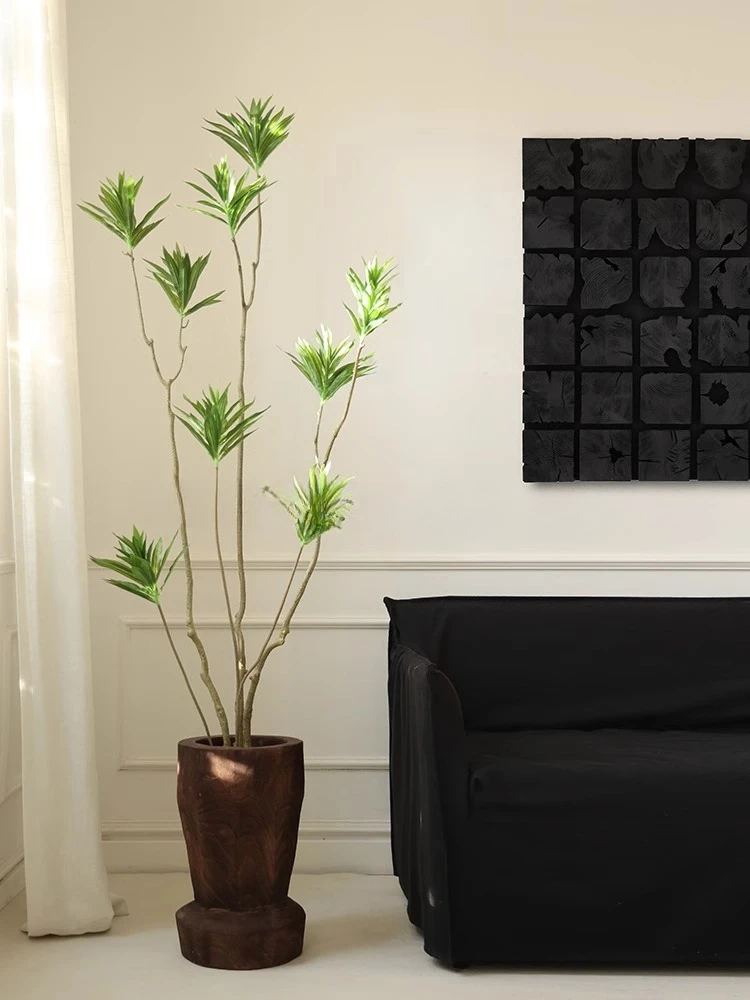 Factory Direct 2026 Top RatedMedieval simulated green plant floor-to-ceiling vase solid wood ornament wabi sandy wind soft decor