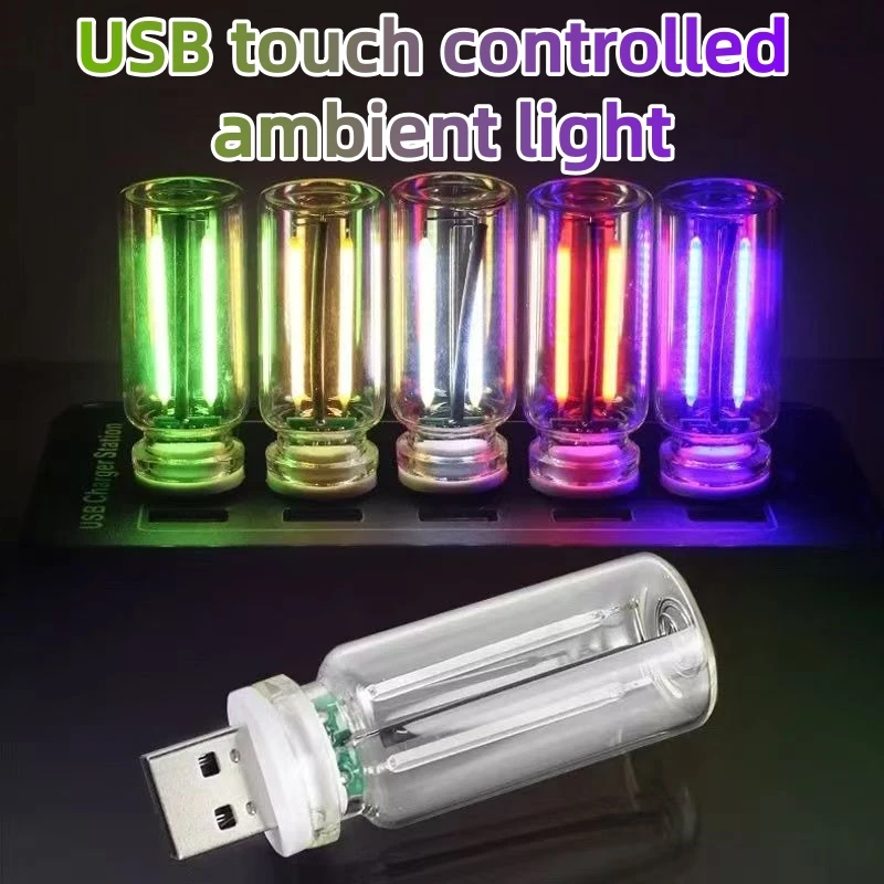 5V LED Touch Dimming Night Light USB Filament Glass Bulb Retro Edison Bulb Car Decoration Incandescent Eye Protection Lighting