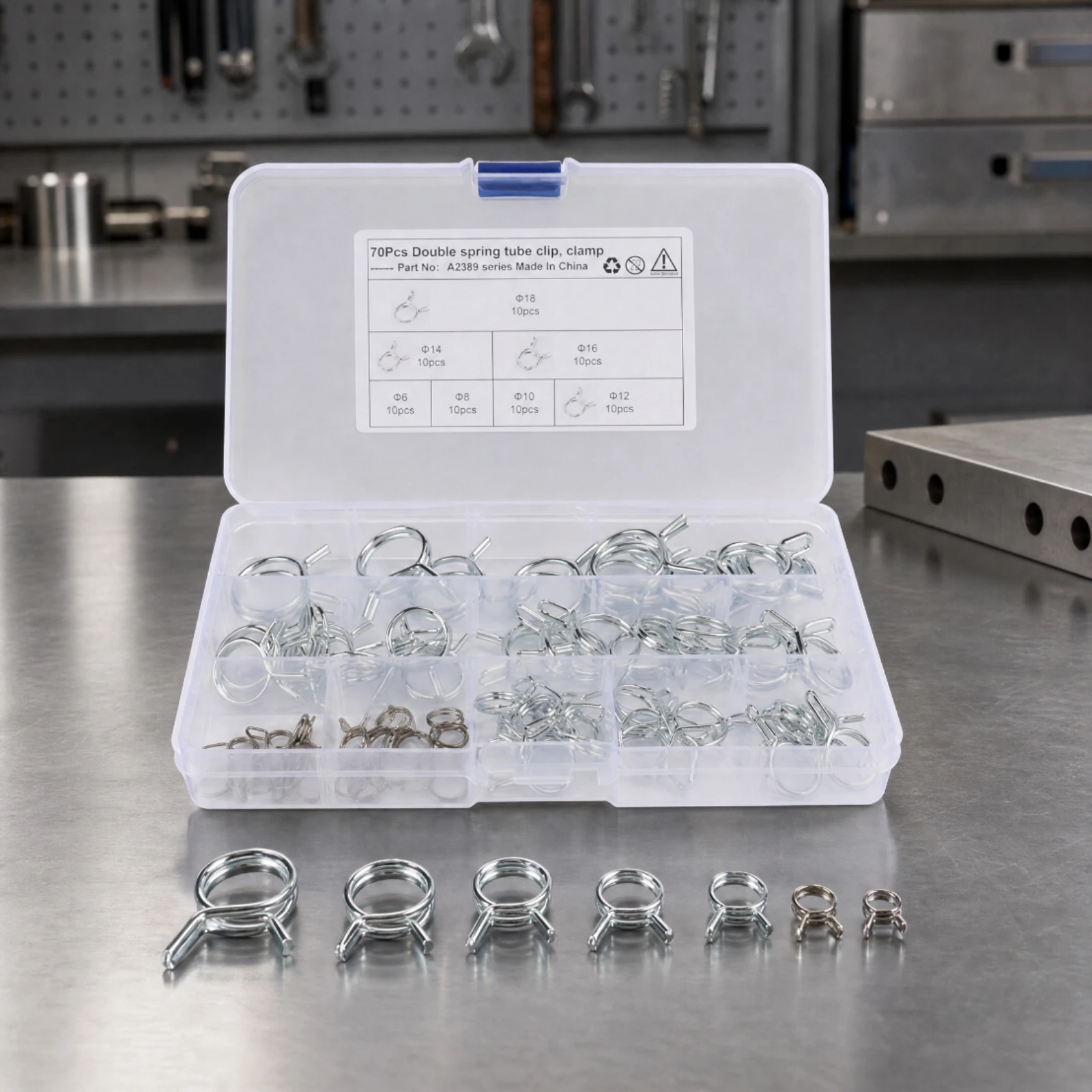 70 Pieces Hose Clamp Assortment Kit Assorted Sizes Double-Wire Spring Hose Clamp Clamps Lightweight Heavy Duty