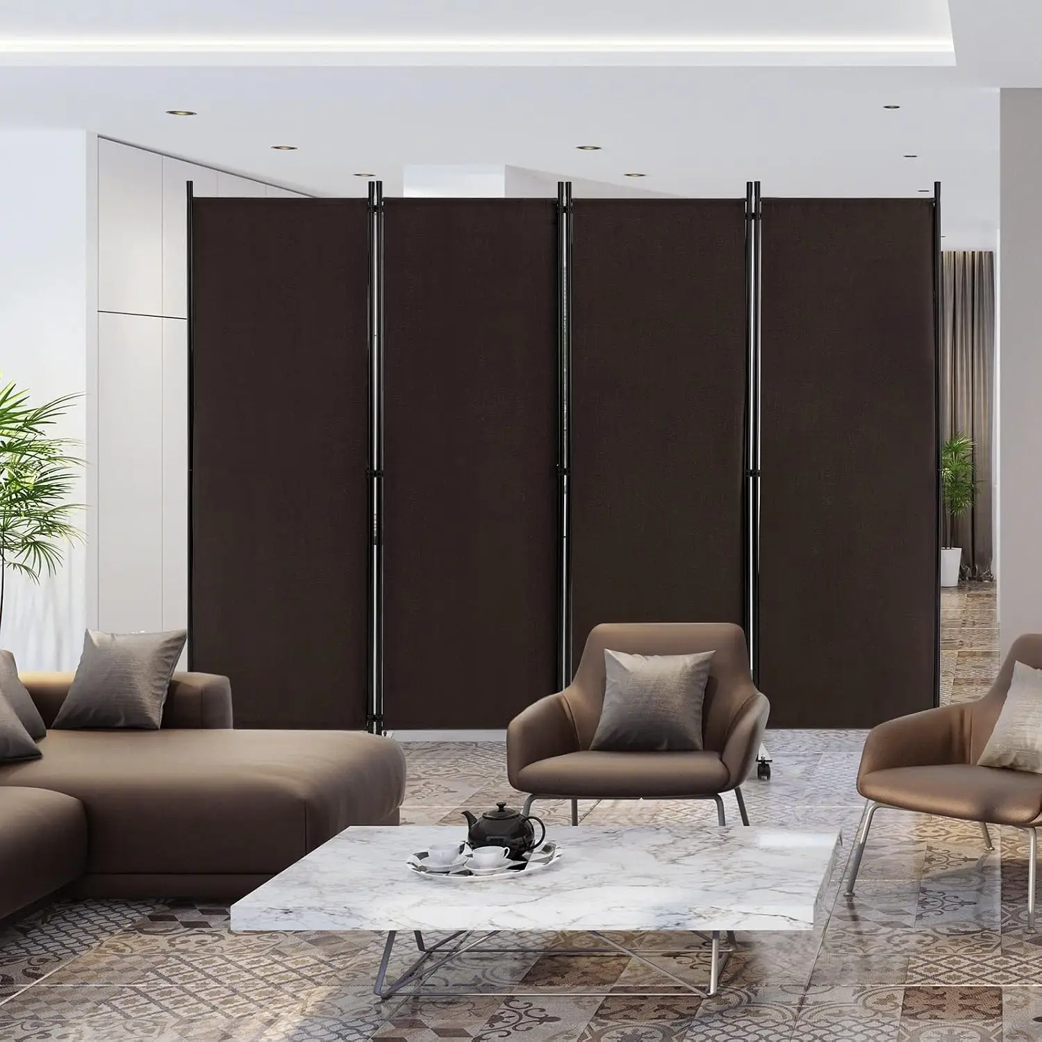 4 Panel Folding Room Divider, 6FT Rolling Privacy Screen with Lockable Wheels, Portable Room Partition Screen, Customized