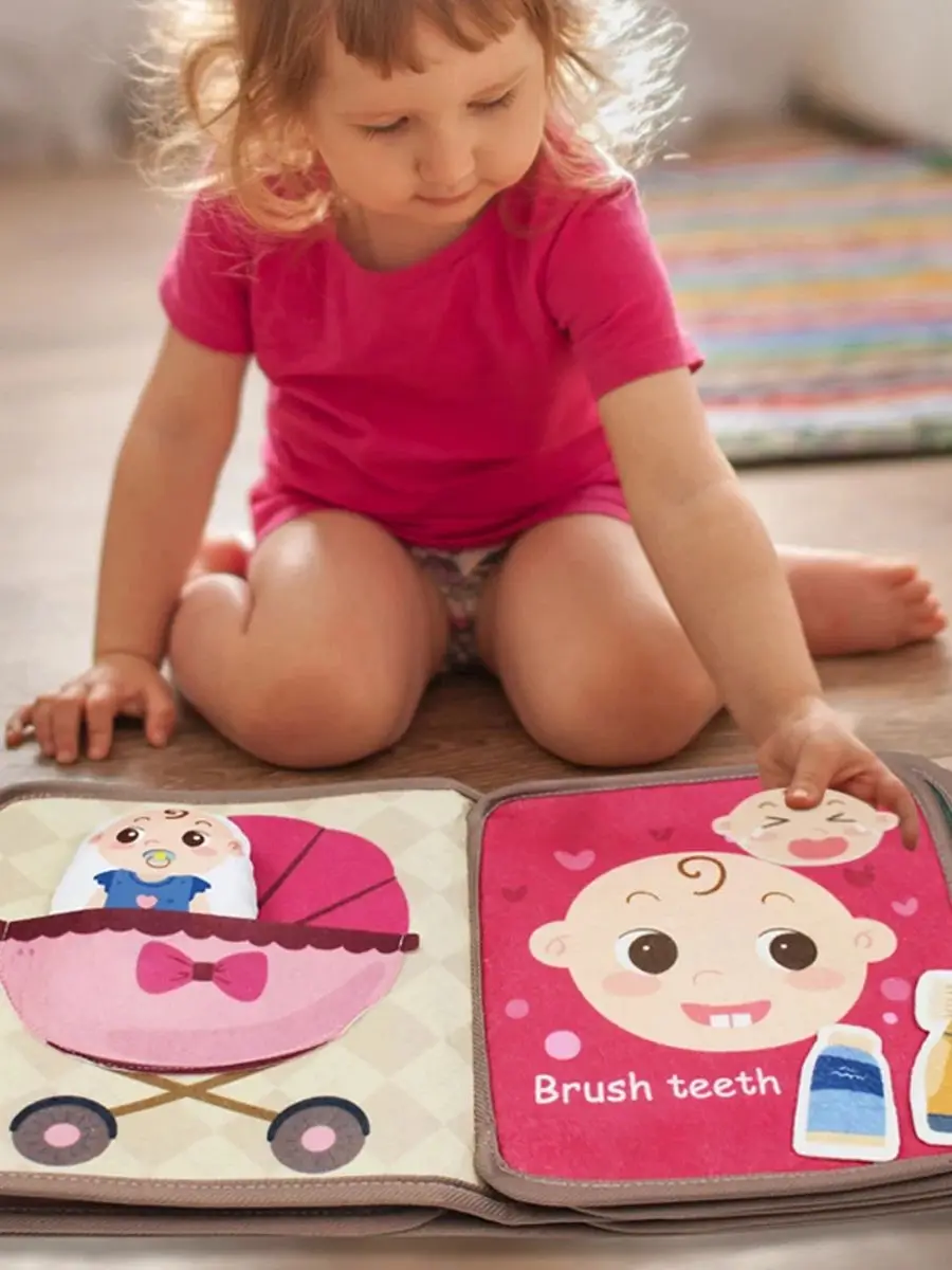 1 pièces livre occupé Montessori livre d'éducation précoce pour bébé, jouet de Puzzle, livre en tissu cognitif animal, livre de pâte répété et jouets sensoriels