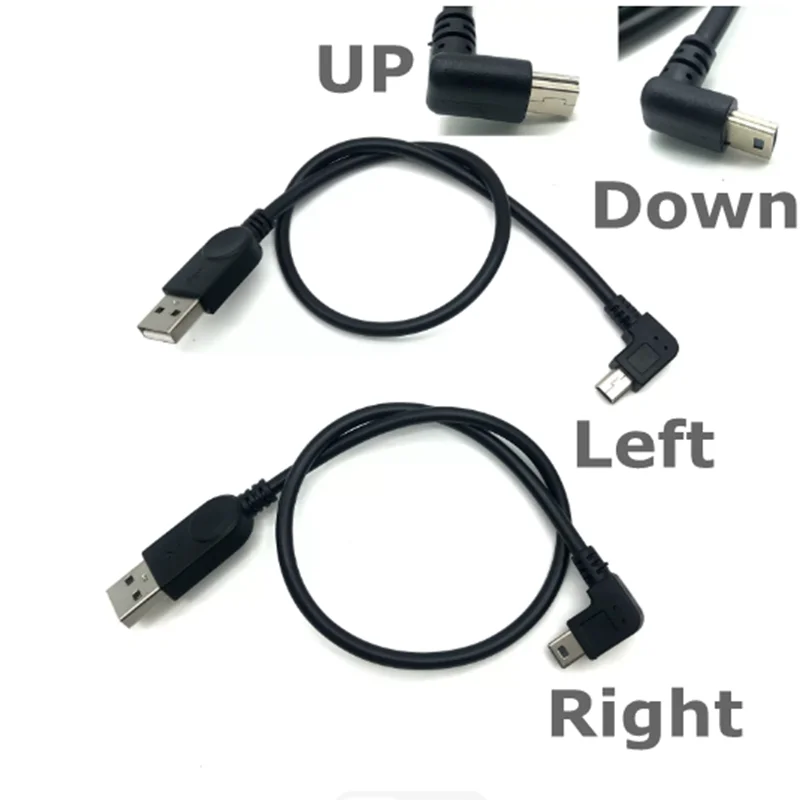 For Mobile Phone Driving Recorder USB 2.0 Male to Mini USB B Type 5 pin 90 Degree UP and Down Left and Right AngleData Cable