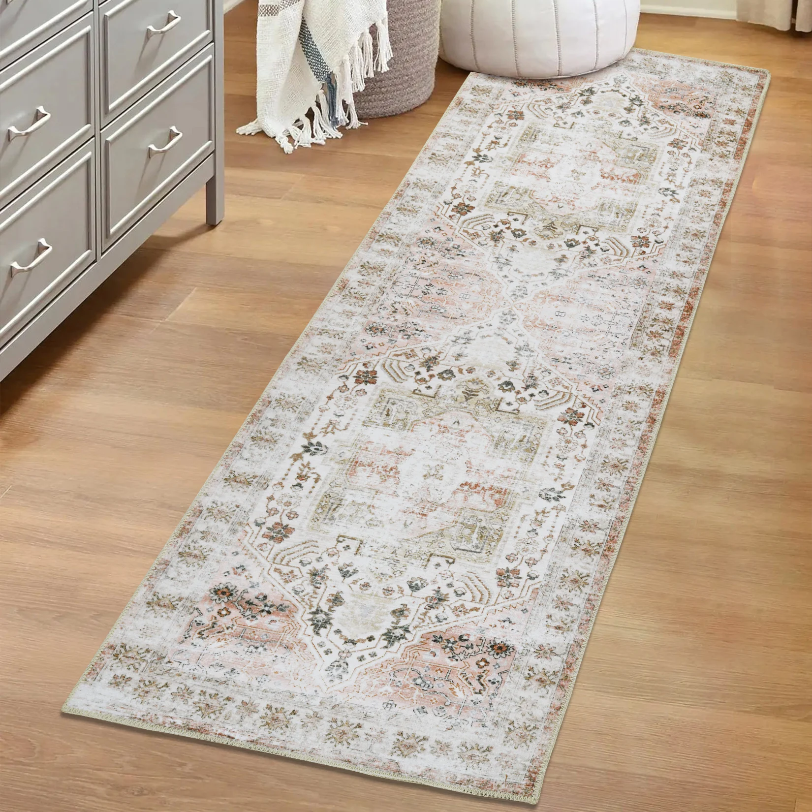 

Area Rug 2x6 Hallway Runner Rug Washable Rug with Rubber Backing Stain Resistant Low-Pile Soft Rugs Non Slip Boho Light Brown