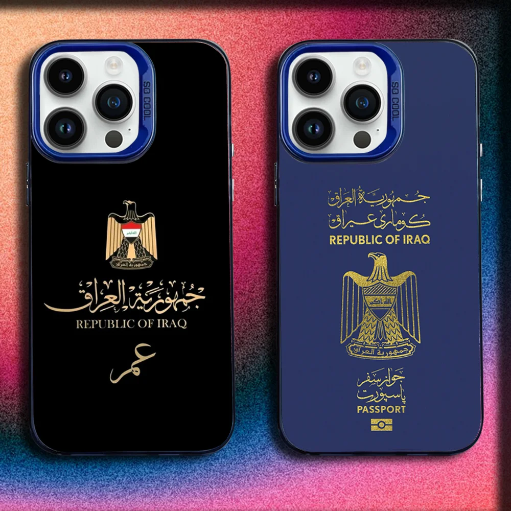 

Iraq Passport Flag Map Badge Phone Case For iPhone 16,15,14,13,12,11,Mini,Pro,E,MAX Blue Matte Silicone Cover