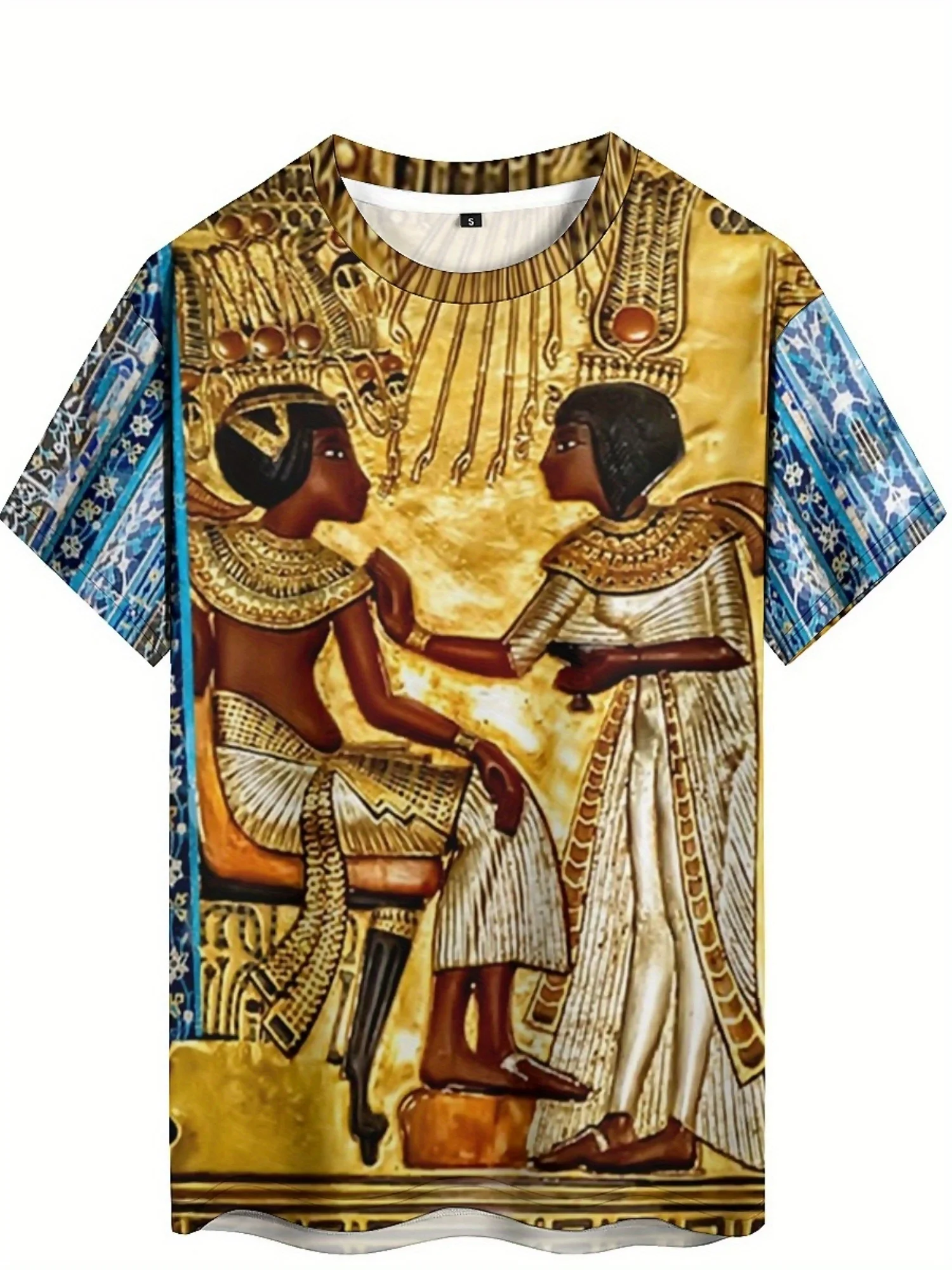 Men's Retro Y2K Ancient Egyptian Pharaoh 3D Print T-Shirt - Short Sleeve, Round Neck, Vibrant Egyptian Art Design