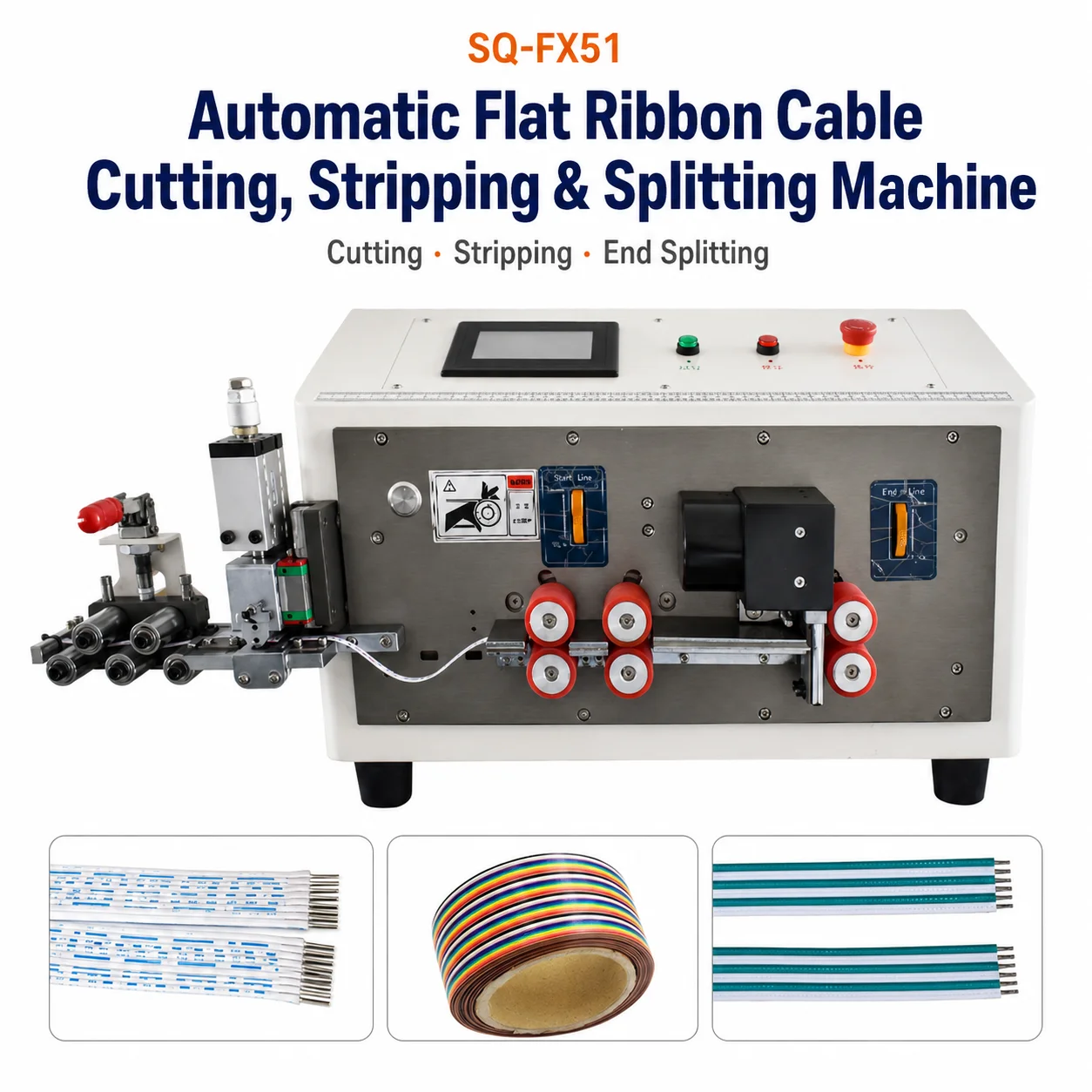 Automatic Ribbon Cable Cutting Stripping Splitting Machine 2-12 Rows Six-Wheel Drive Touch Screen For Flat Cable Processing