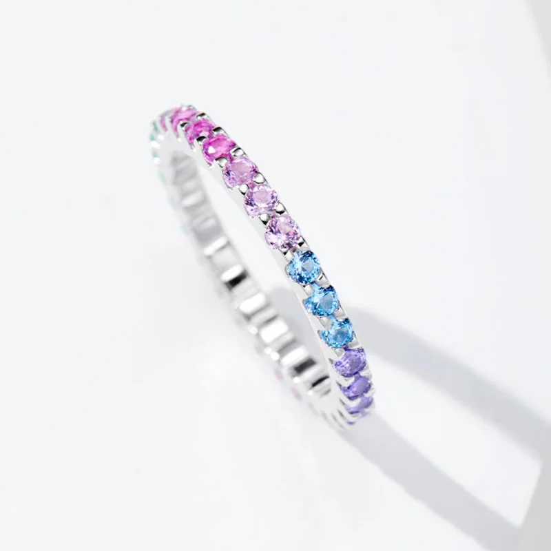 Basket Purple Gradient Thin Circle Rai Diamond Ring Women's Full Diamond Stacked Wearing Caibao Fashionable Simple Commuting All