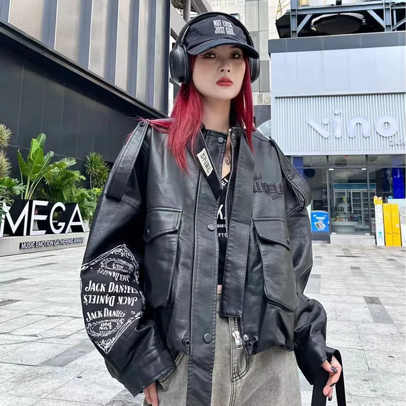 فضفاض المرأة السائق Sle Jaet عادية شارع العليا Faion الخريف الشتاء جديد وصول بولي معطف معطف جلد مع kets للنساء