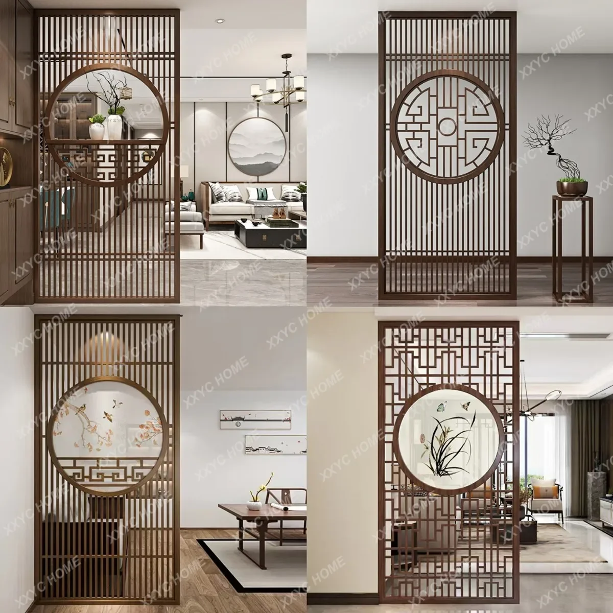 Home Living Room Entrance Office New Japanese-Style Solid Wood Grille Screen Mobile Partition Wall Message Size Customization