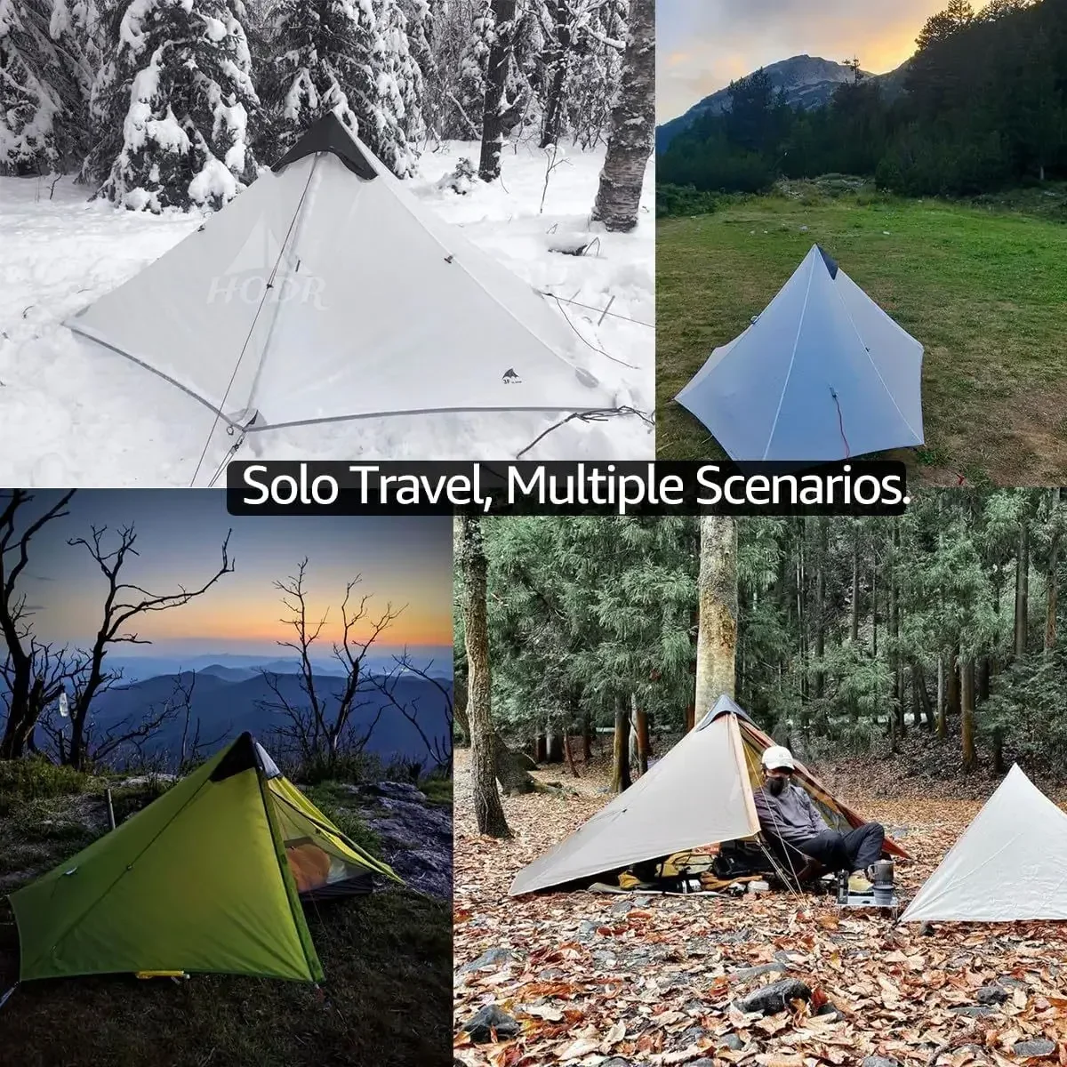 [HODR] 3F UL GEAR Lanshan1 Ultralight 760g Solo Tent Rodless 3/4 Season Tipi Tent Trekking Tents for Outdoor Camping, Hiking