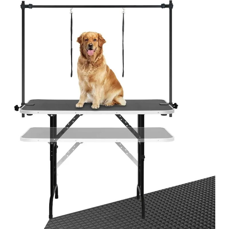 

45'' Height Adjustable(23''~33.8'') and Foldable Pet Dog Grooming Table Heavy Duty Iron Frame with H-Shape Grooming Arm &