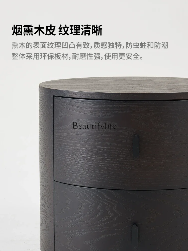 LJY**Italian minimalist designer smoked wood round black premium minimalist modern retro solid wood bedside table