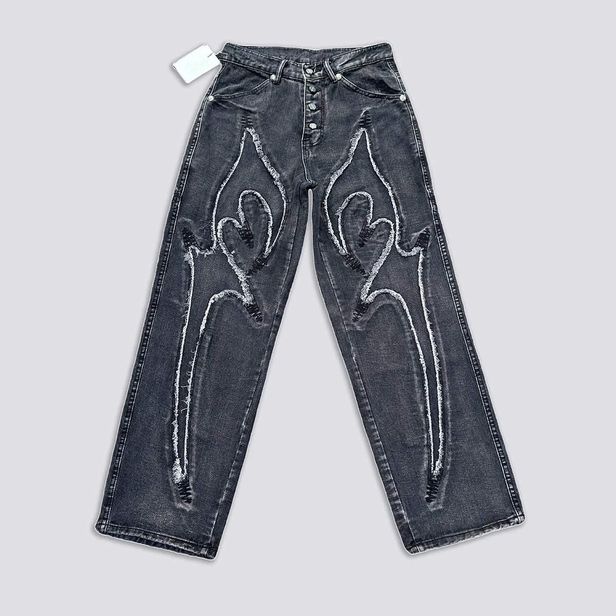 

Vintage Ripped Washed Embroidery Black Blue Baggy Jeans for Men and Women High Street Casual Denim Trousers Oversized