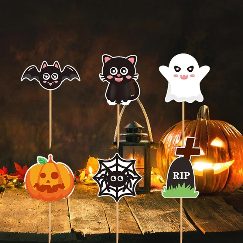 Halloween Cupcake Topper, Funny Pumpkin Ghost Cat Cake Toppers Dessert Decoration Party Favor