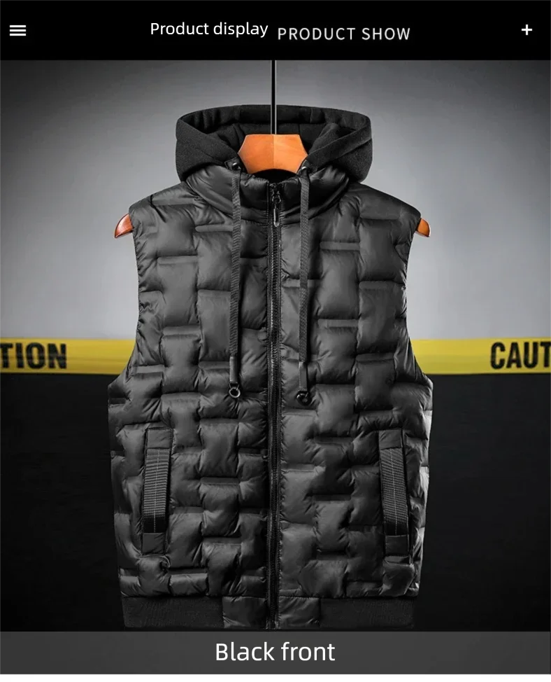 

Down Cotton Vest Mens Early Spring Trend New Detachable Hat Casual Fashion Versatile Sleeveless Jacket Lightweight Warm Camisole