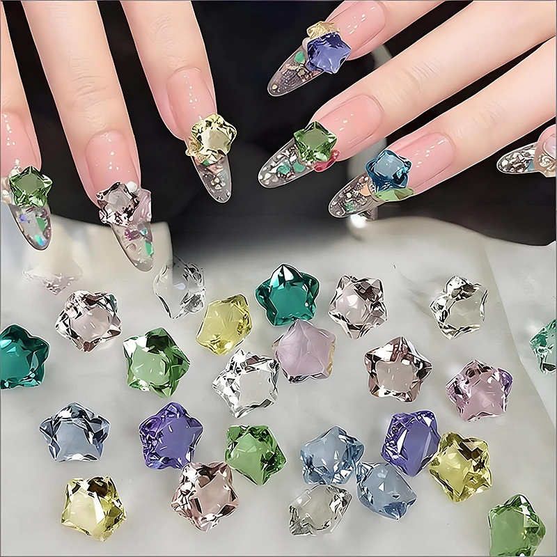 

10PCS 10mm Icy-clear Pointed-bottom Nail Art Crystal Stars Rhinestone Jewelry Accessories For Nails Decoration Manicure Supplies