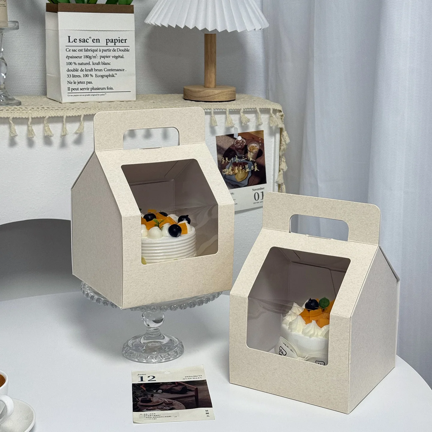 Birthday Cake Boxes Transparent Packaging Box with Bottom Tray Handheld Window Baking Mousse Dessert Wrapping Case Bakeware