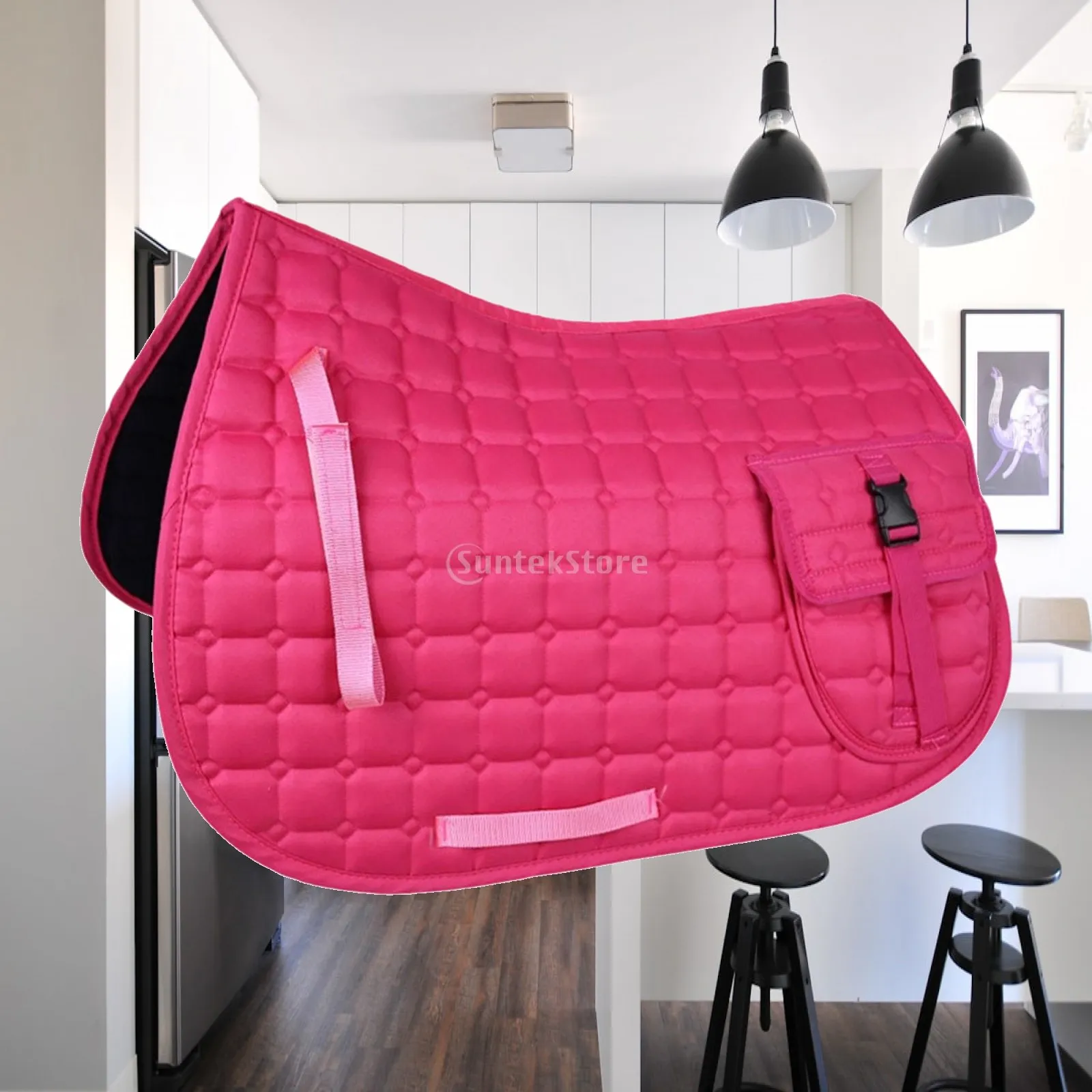 Breathable Horse Riding Saddle Pad with Pocket Shock Absorber Sweat Absorbent Mat for Equestrian Outdoor Activities