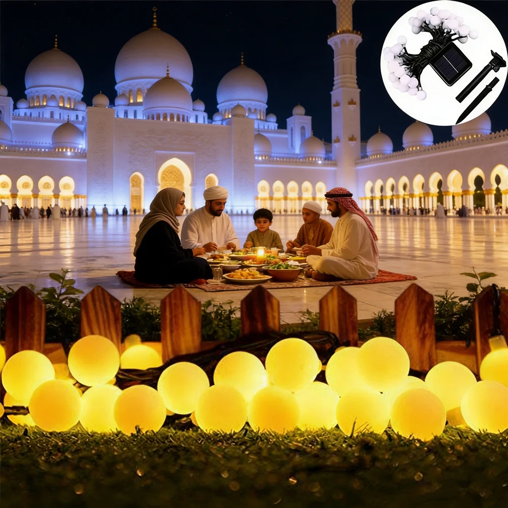 

Солнечные гирлянды-шары 5/7/12 м для сада, праздников и вечеринок, уличные светодиодные солнечные гирлянды, украшения для Рамадана