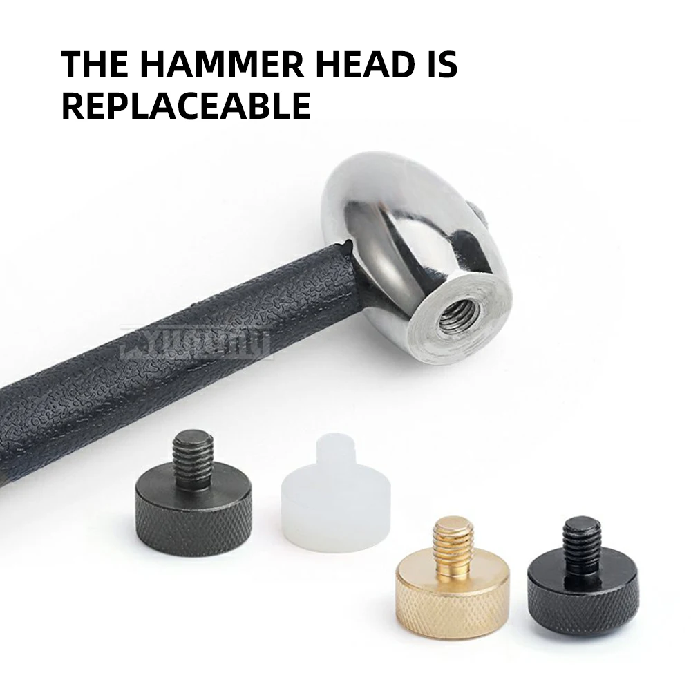 Martillo multifuncional de acero inoxidable para carpintería, joyería, cabeza redonda, herramienta de modelado de reparación de oro y plata de goma DIY