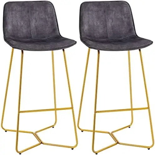 

Height Stools, Velvet-Touch Fabric Chairs, 30.25" Seat Height Stools with Gold-Tone Metal Legs for Dining Area, Home , , G