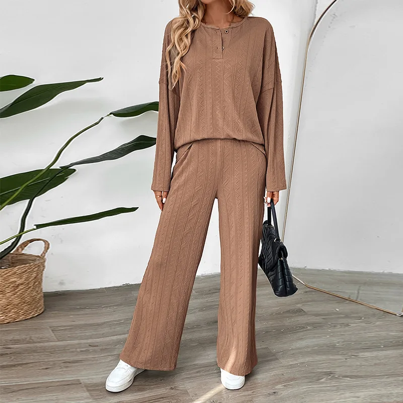 

Casual Fashion Suit Textured Fabric Solid Color Wide Leg Pants