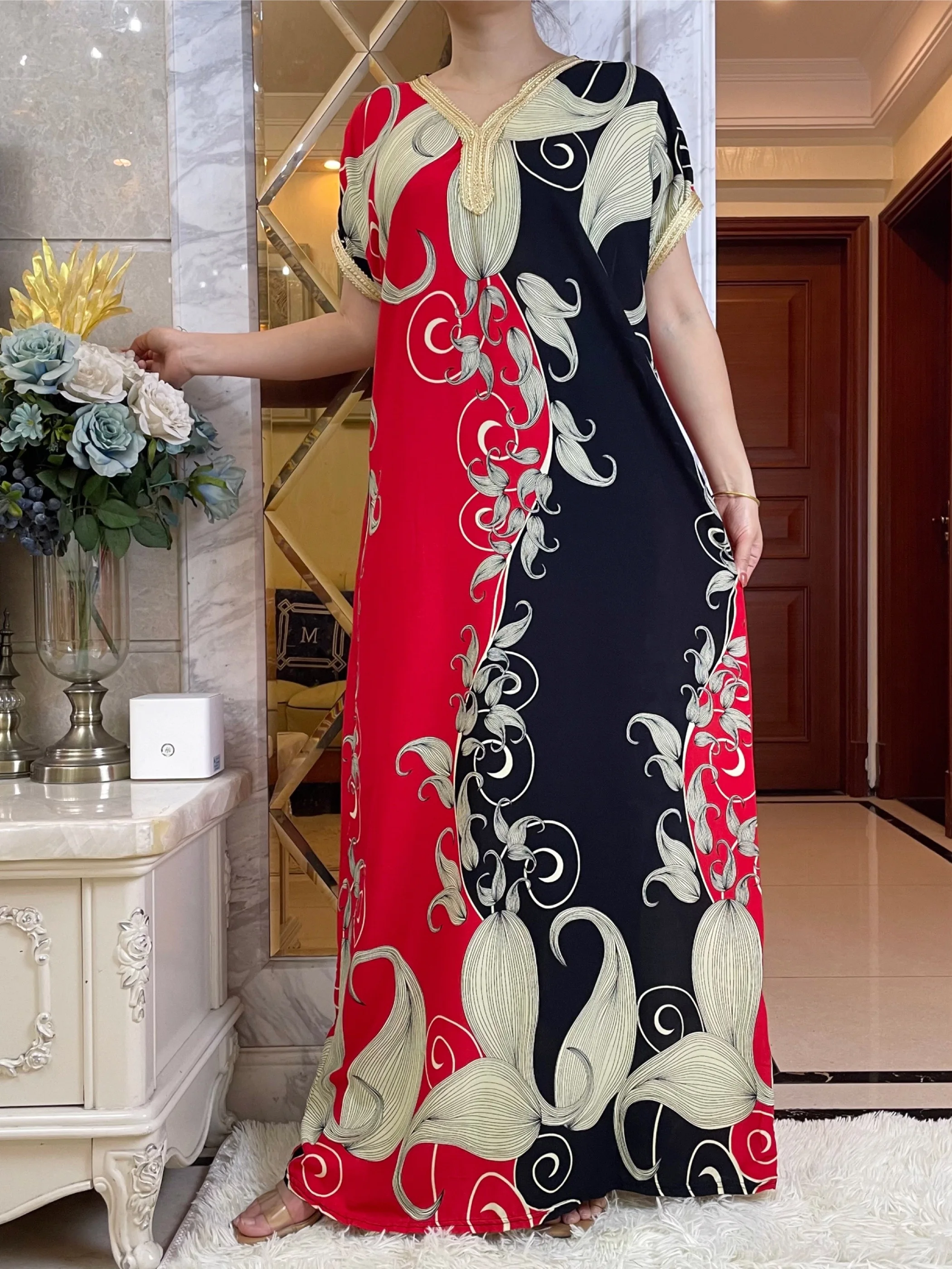 2023 Summer Dress New Style Long Sleeve African Dashiki Floral Printing Cotton Abaya Caftan Elegant Lady Dubai Maxi Casual