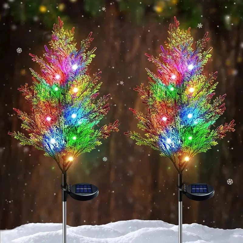 Color Solar Christmas Pine Tree Floor Lamp Outdoor Garden Pathway Decor Light for Holiday Xmas Yard Landscape Decoration