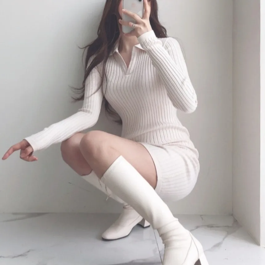 เสื้อสเวตเตอร์ถักไหมพรมผู้หญิงสไตล์เกาหลี แขนยาว คอปก ทรงเข้ารูป แฟชั่นทันสมัย แมทช์ได้กับทุกชุด เหมาะสำหรับใส่ไปทำงาน