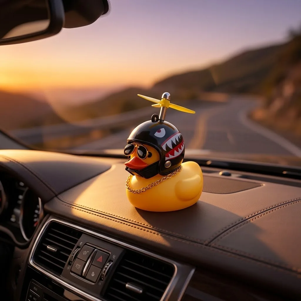 Gummienten-Auto-Dashboard-Ornament mit Propellerhelm, lustige gelbe Ente, Auto-Innendekoration, Motorrad- und Autozubehör – Detail 5