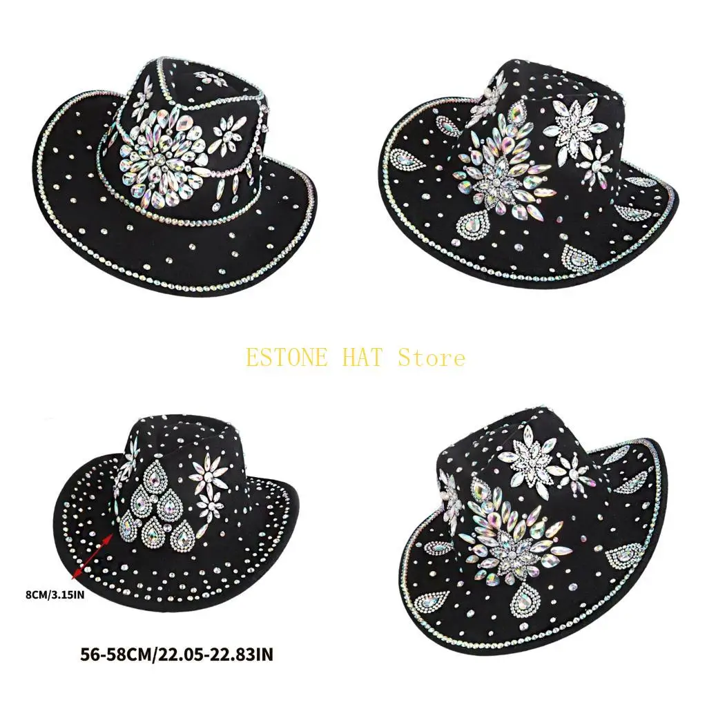 

Ветрозащитная фетровая шляпа 49MF, украшенная стразами, идеально подходит для фестивалей и вечеринок