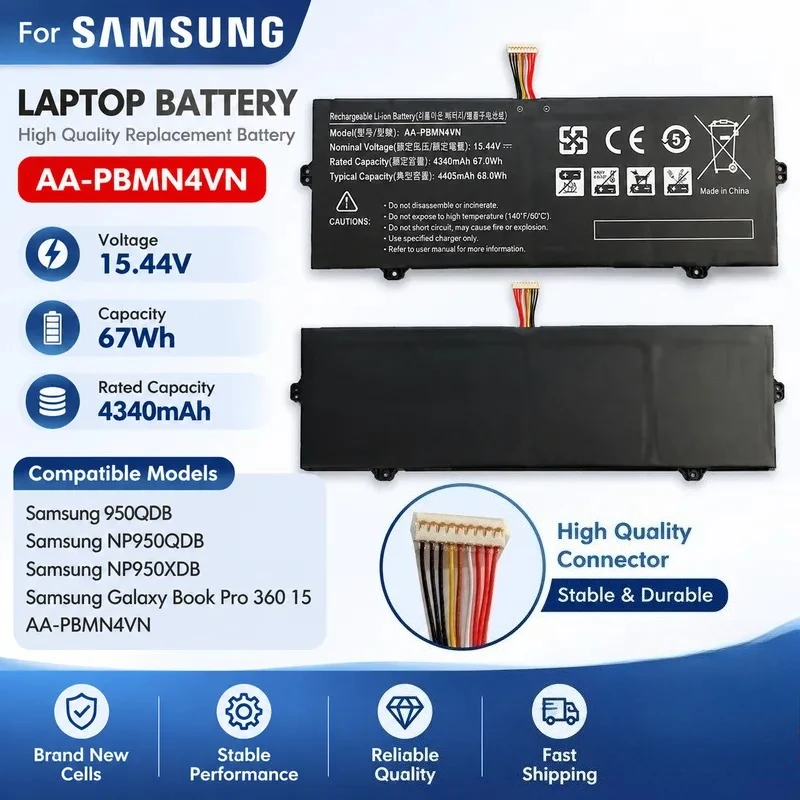 For Galaxy Laptop Battery 950QDB NP950QDB AA-PBMN4VN Replacement Rechargeable Li-ion Battery Pack