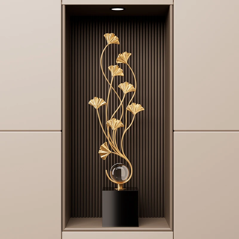 

Modern Ginkgo Leaf Decoration Metal Resin Sculpture Living Room Entrance Niche TV Cabinet Office Happy auspicious Decorations