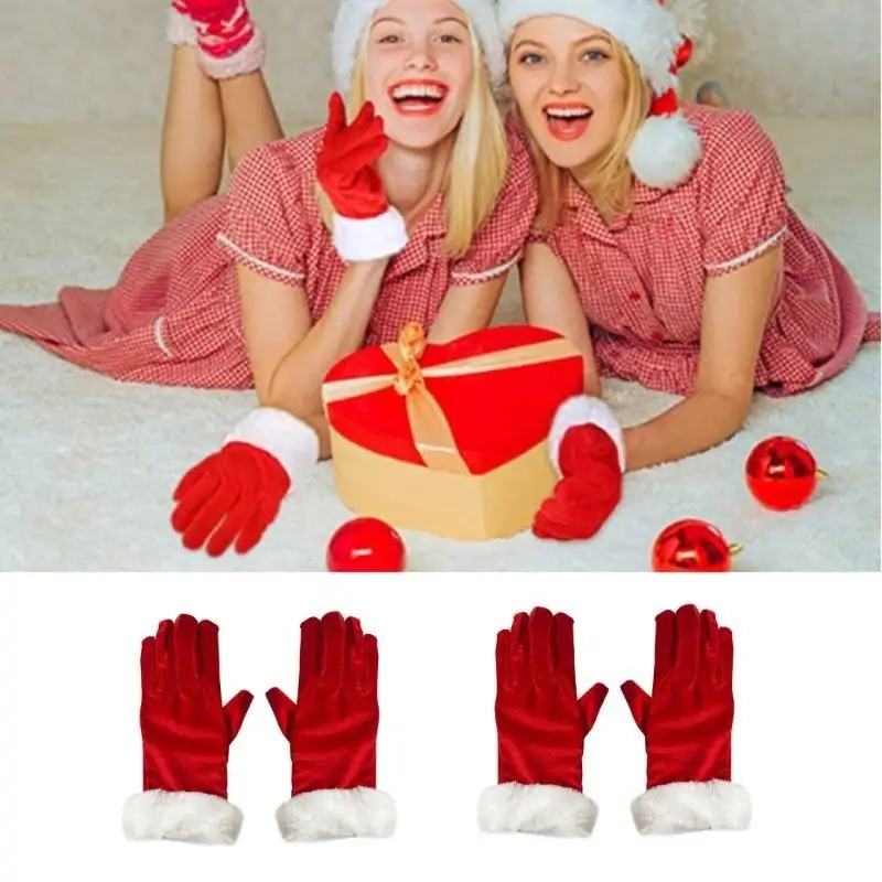 39BD Teenager-Cosplay-Weihnachtsmann-Winterhandschuhe mit LED-weißen Manschetten, warme Plüsch-Handschuhe – Detail 9