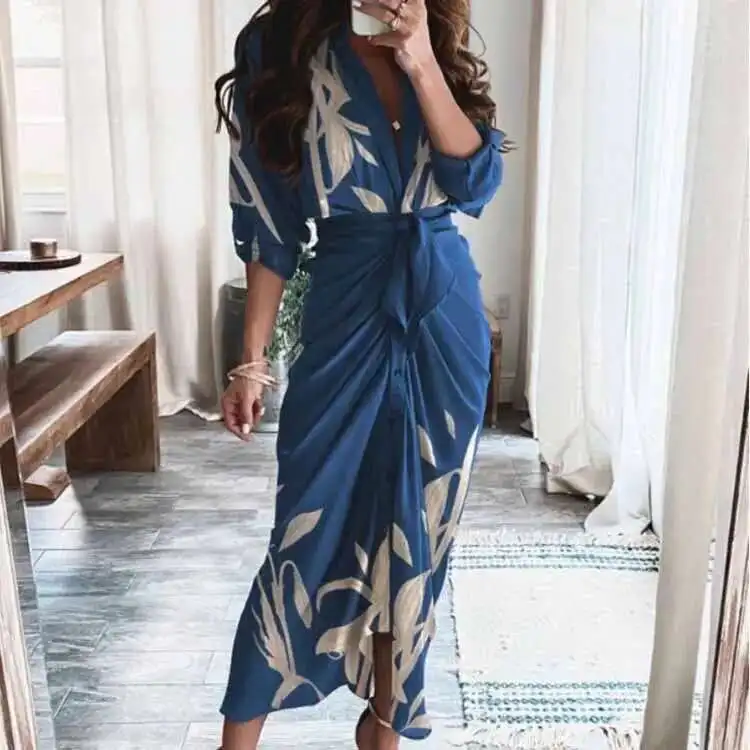 

2025 Spring Women's New Style Sexy Printed V-neck Folded Irregular Strap Dress Dresses 2025 Summer Dress Robe Vestido Women