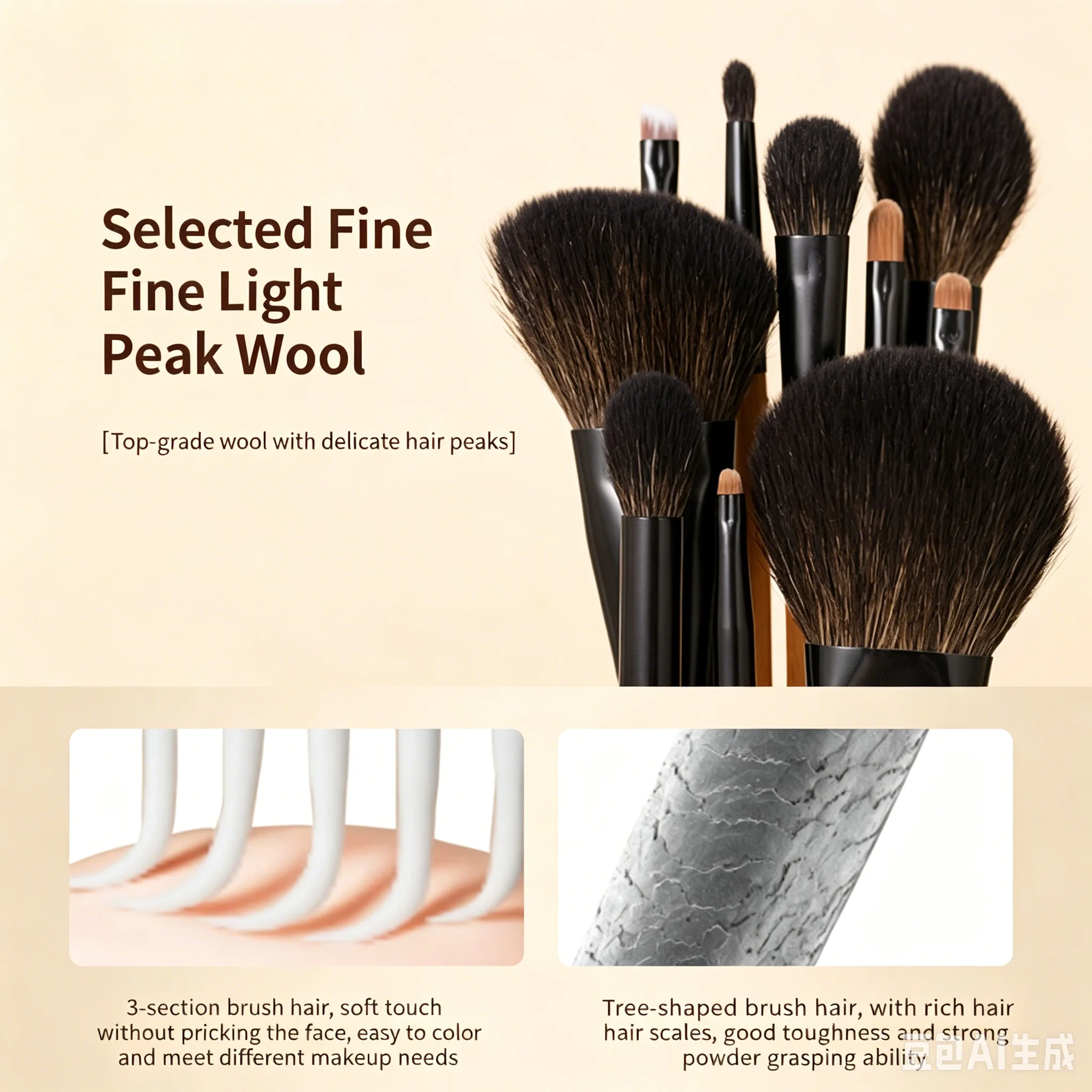 16pcs / 10pcs Goat Hair Makeup Brushes Set: Eyeshadow Blending Brush, Foundation Powder Blush Brush, Cosmetic Makeup Tools